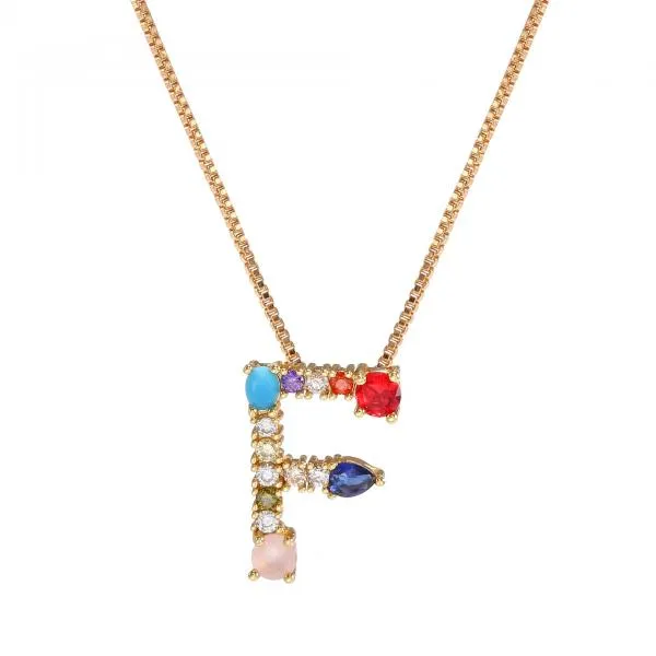 English Necklace 26 Letters Pendant Necklace With Gemstone Pendant