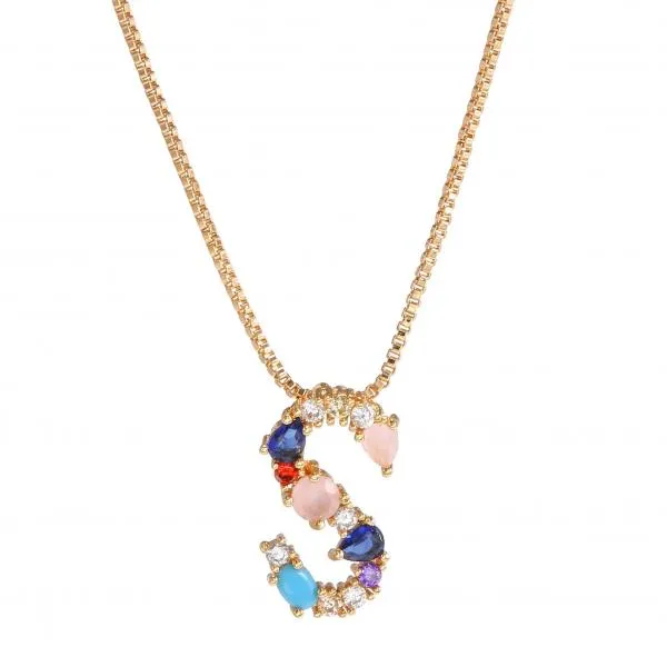 English Necklace 26 Letters Pendant Necklace With Gemstone Pendant