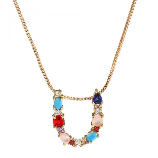 English Necklace 26 Letters Pendant Necklace With Gemstone Pendant