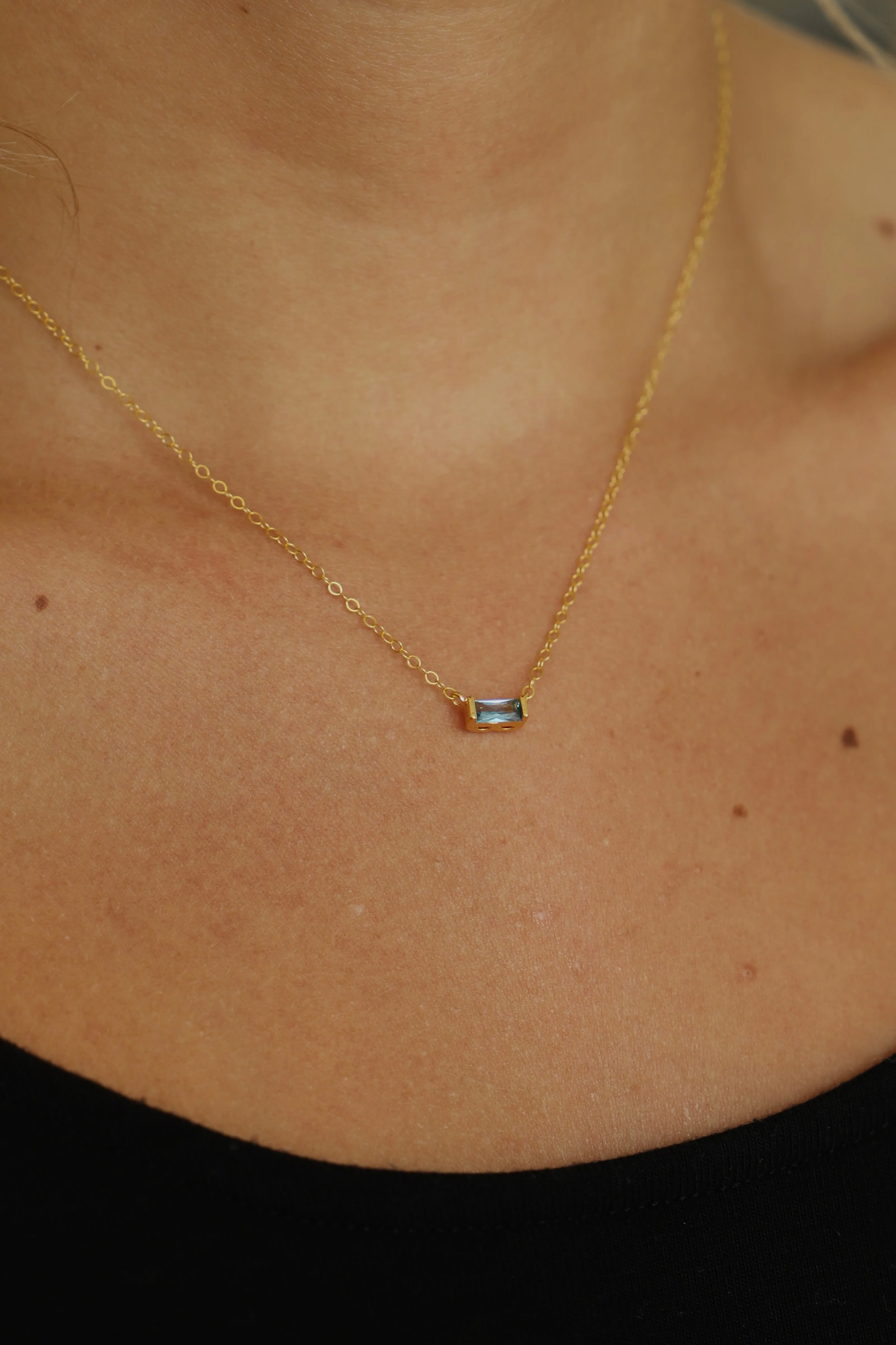 FLOATING AQUAMARINE CZ BAGUETTE NECKLACE