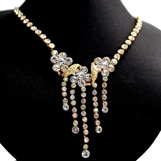 Flower Crystal Gold Plating Earring Necklace Set Wife Gifts