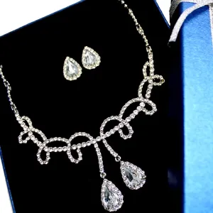 Generous Crystal Earring Necklace Set Wife Gift Ideas Necklace