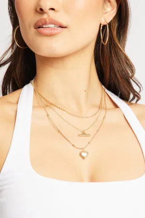 Gold 3 Pack Necklaces Heart Pendent