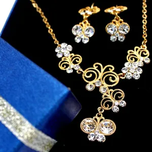 Golden Butterfly Flower Crystal Necklace Set birthday gifts for mom