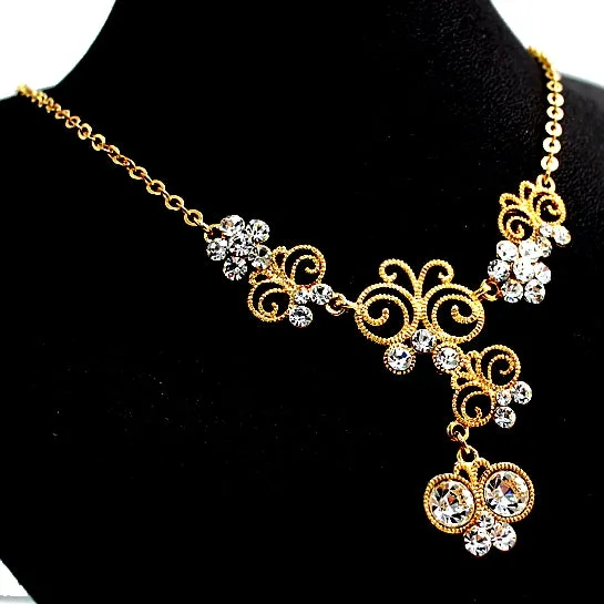 Golden Butterfly Flower Crystal Necklace Set birthday gifts for mom
