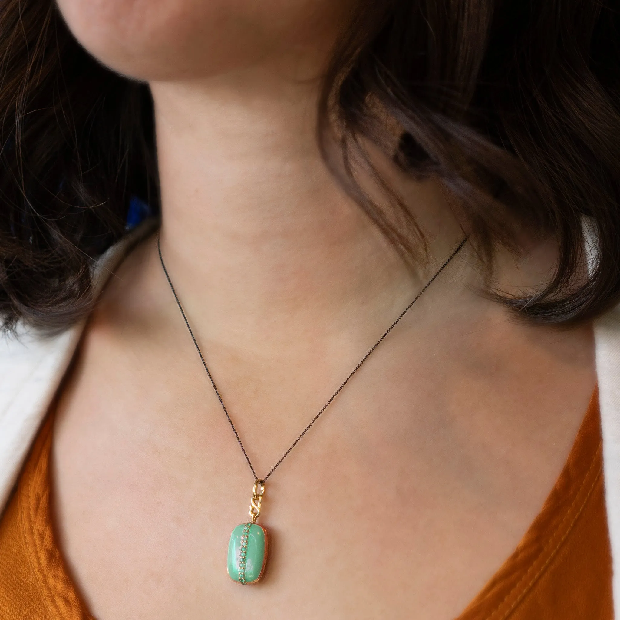 Green Enamel Vermeil "Britt" Locket with Emeralds