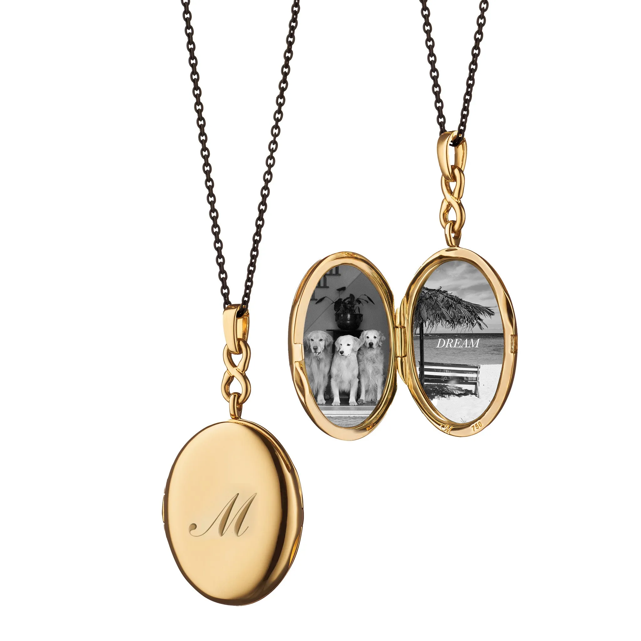 Infinity Diamond & Gold Engraved Locket Necklace