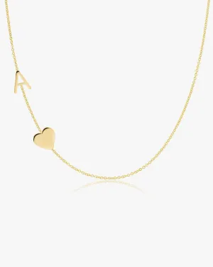 Letter Necklace with Heart Yellow Gold