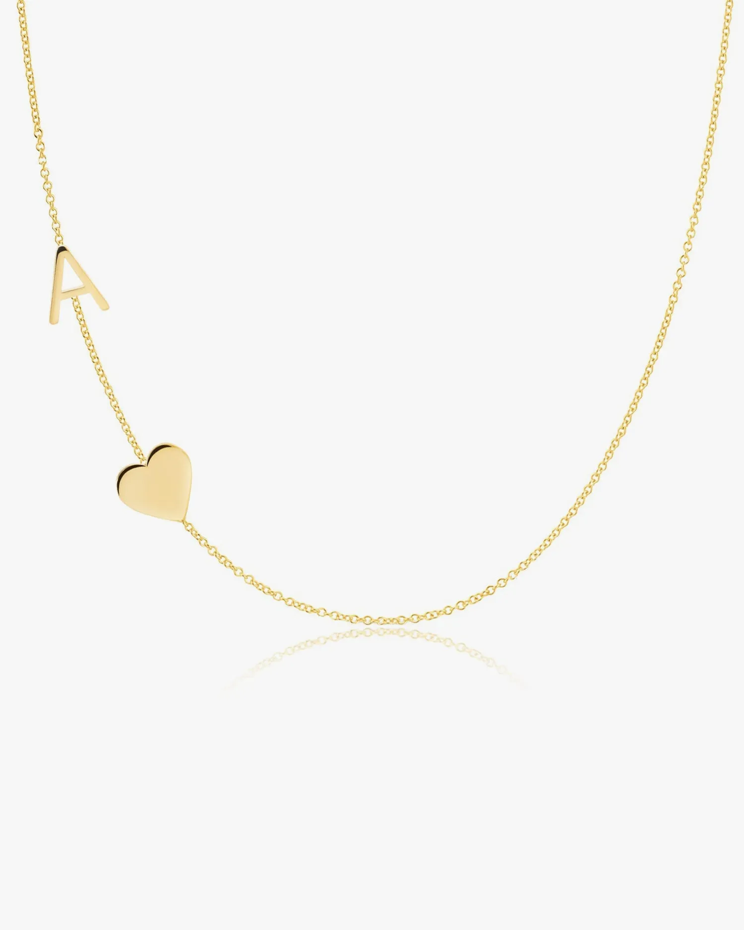 Letter Necklace with Heart Yellow Gold