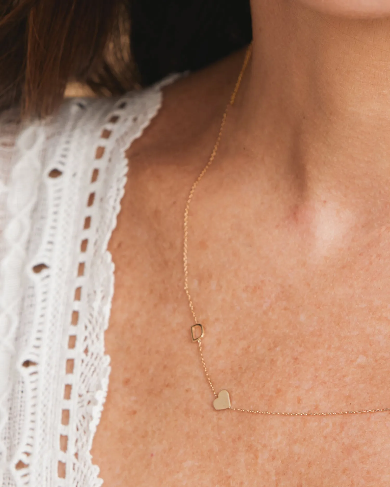 Letter Necklace with Heart Yellow Gold