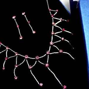 Light Rose Crystal Tassel Necklace Set Birthday Ideas For Wife