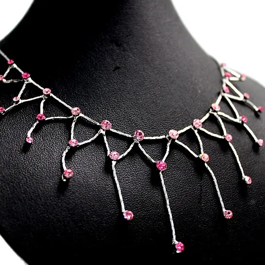 Light Rose Crystal Tassel Necklace Set Birthday Ideas For Wife