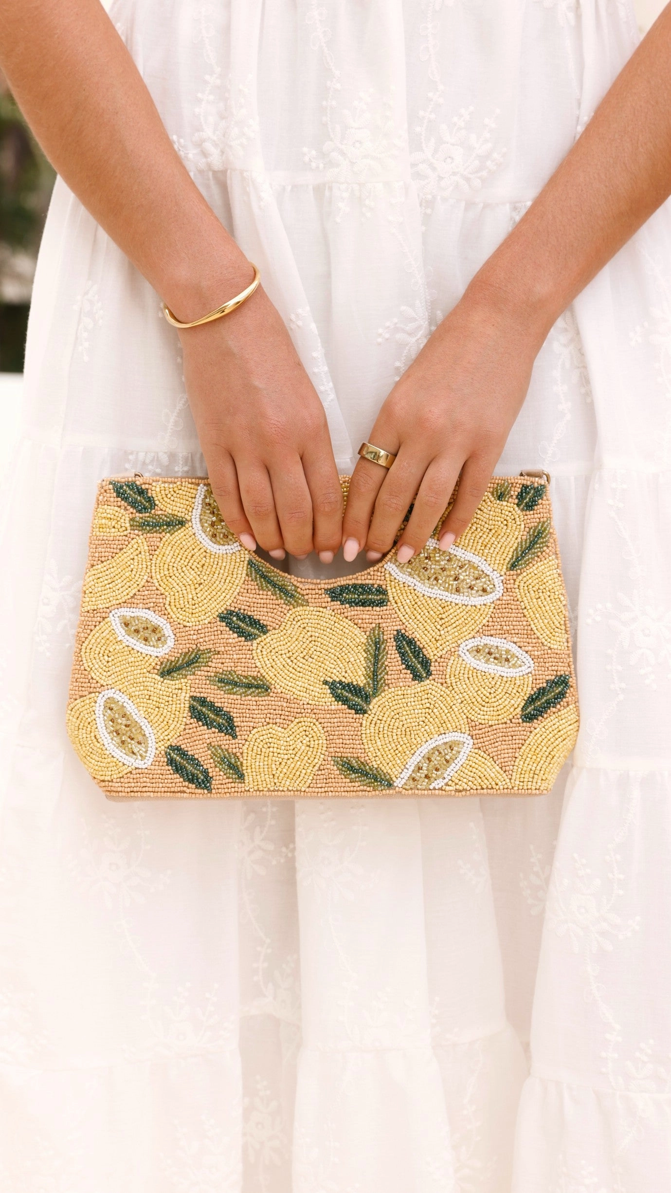 Lucielle Lemon Beaded Clutch - Yellow / Camel