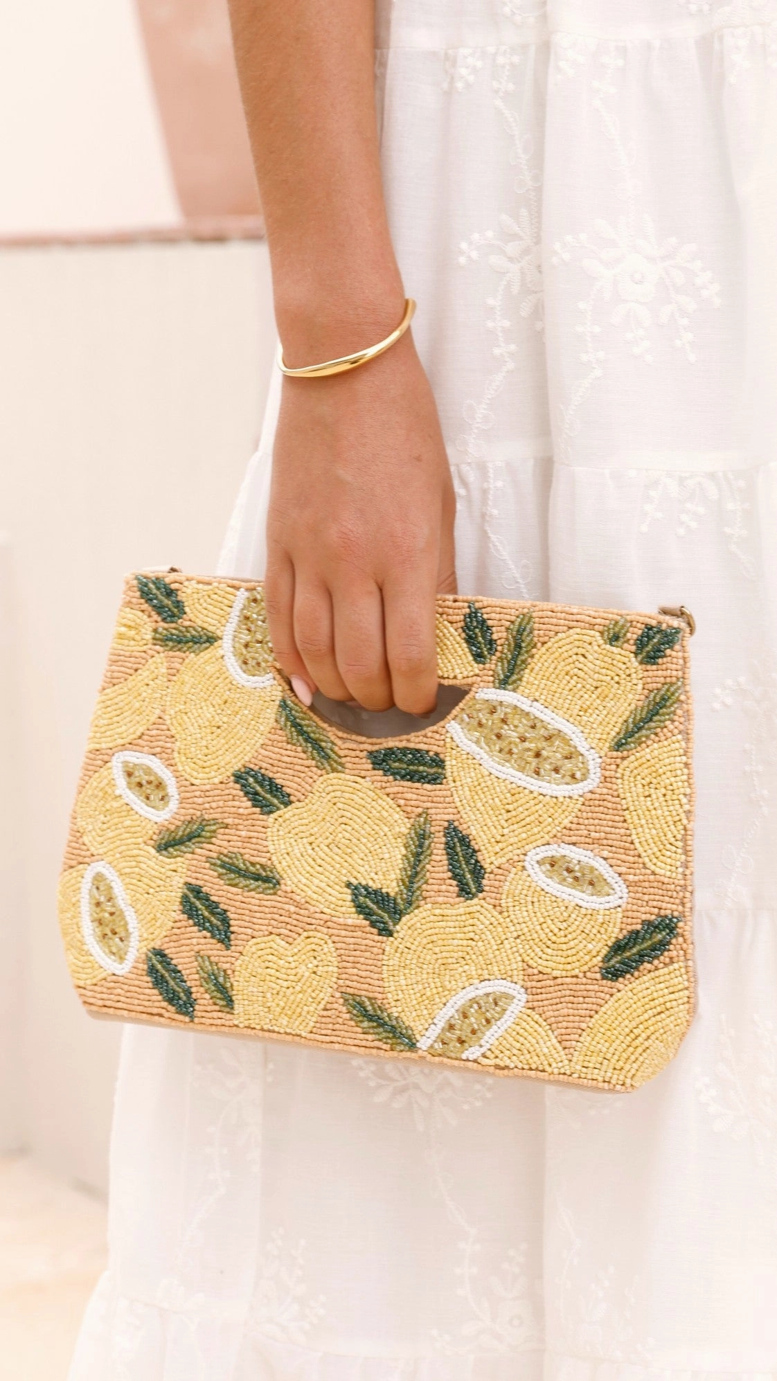 Lucielle Lemon Beaded Clutch - Yellow / Camel