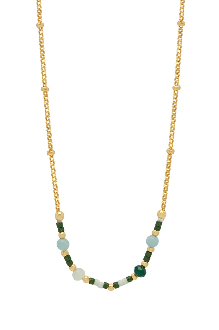 Mini Green Beaded Chain Necklace