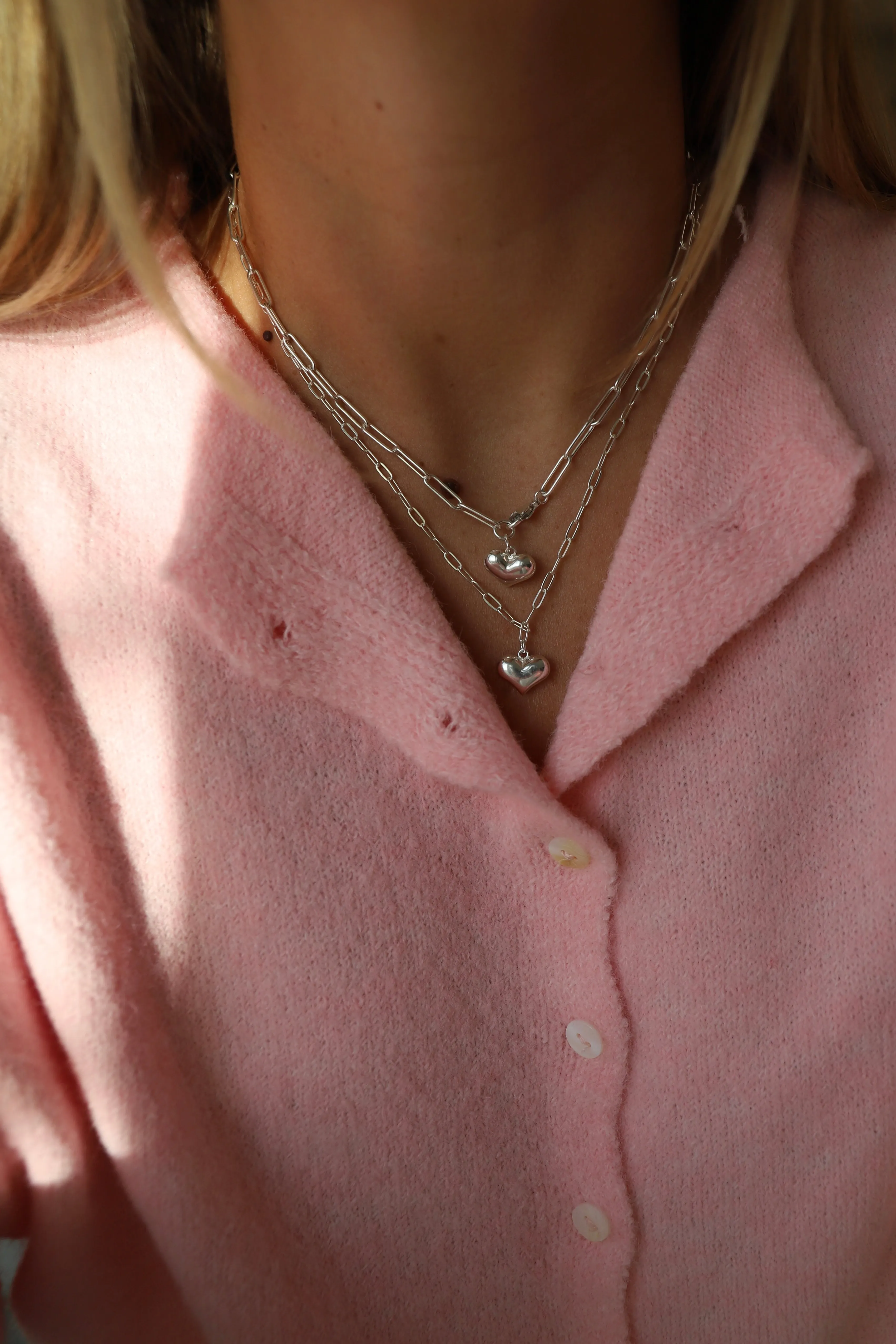 MINI PAPERCLIP PUFF HEART NECKLACE