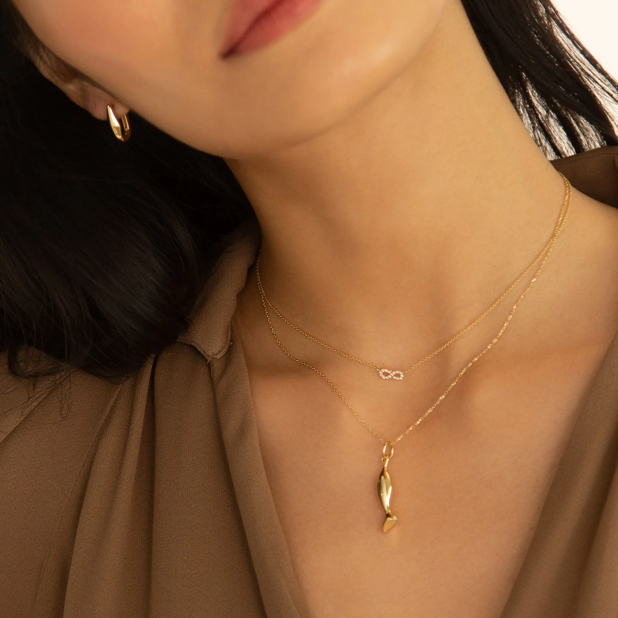 Mini "Perseverance" Fish 18K Gold Charm Necklace