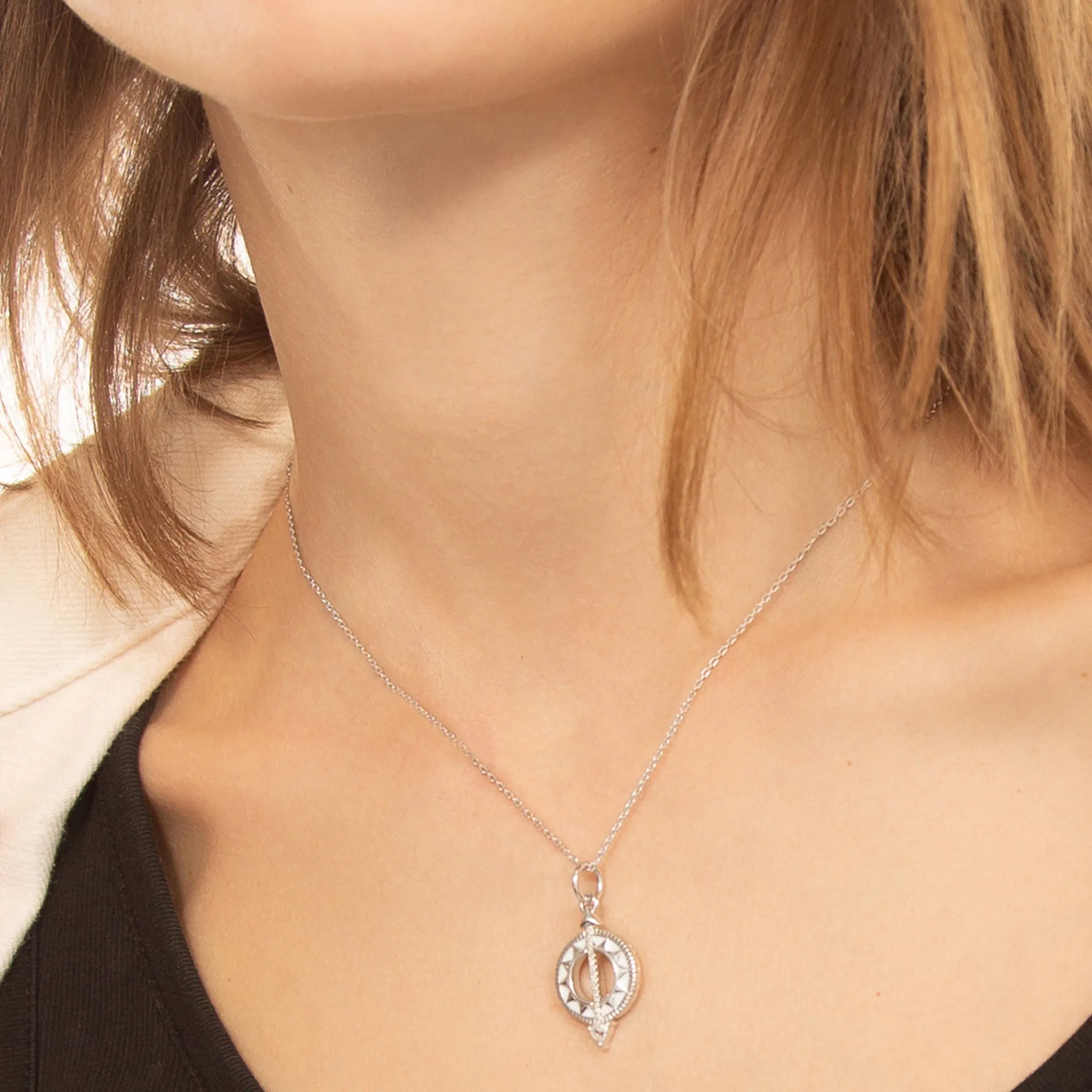 Mini Sterling Silver White Enamel Sundial Charm - Time is Precious