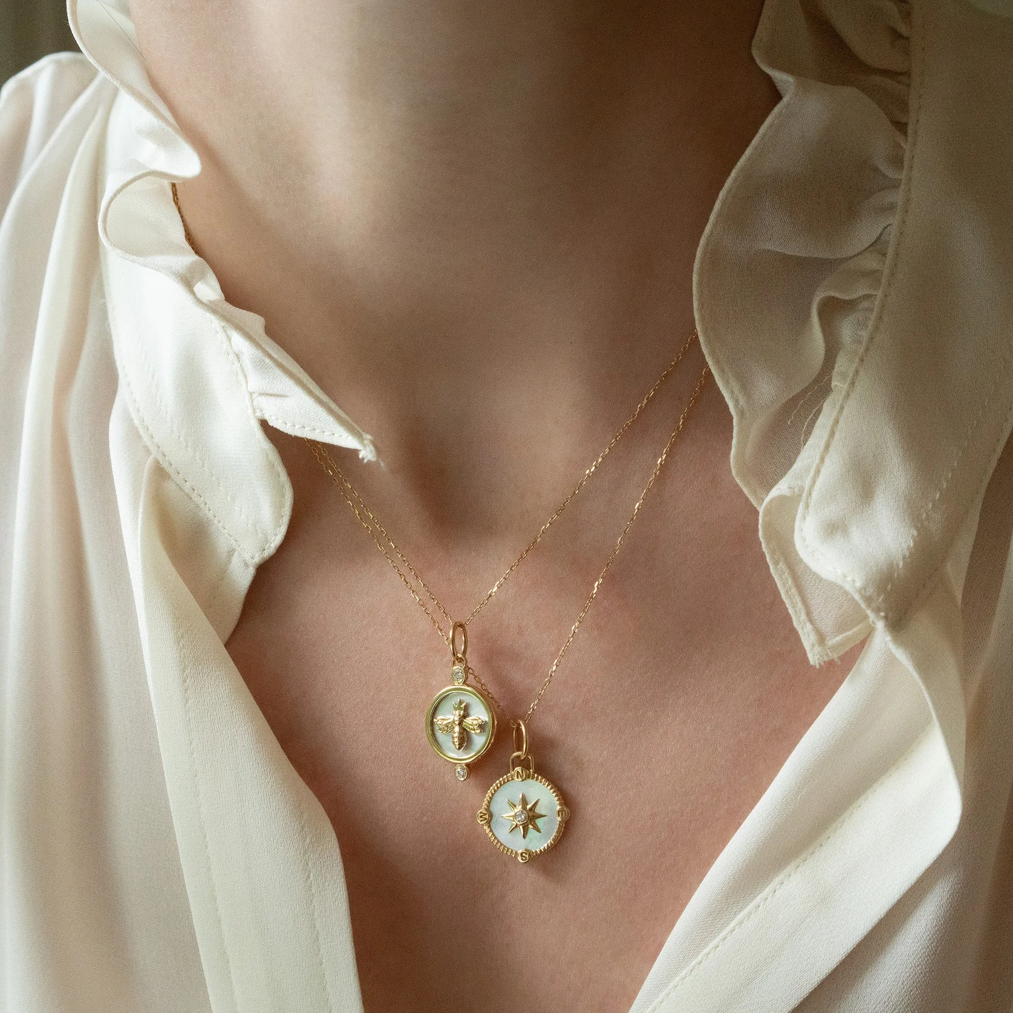 Mother of Pearl Mini "Adventure" Compass Charm Necklace