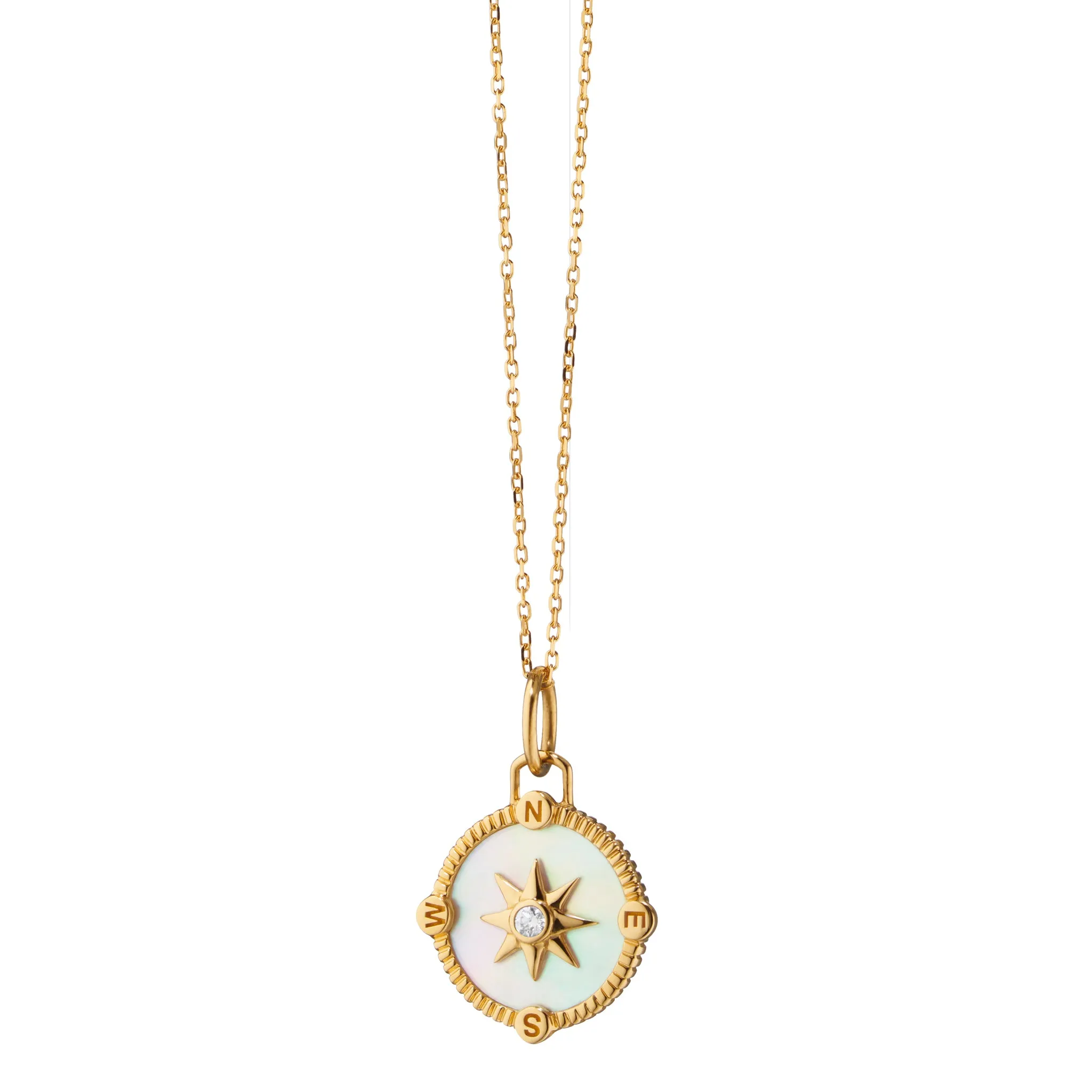 Mother of Pearl Mini "Adventure" Compass Charm Necklace