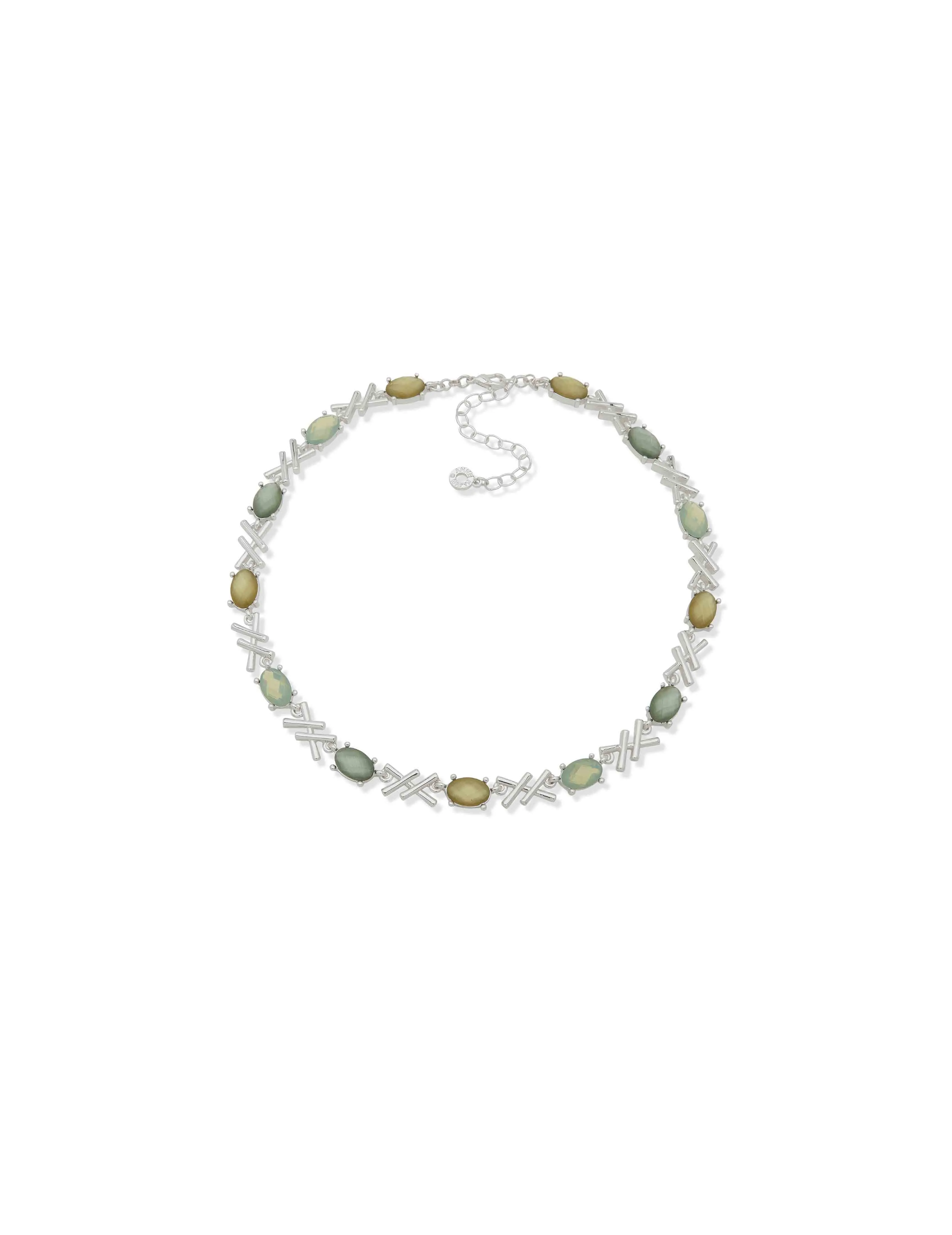 Oval Criss Cross Necklace - Green Multi