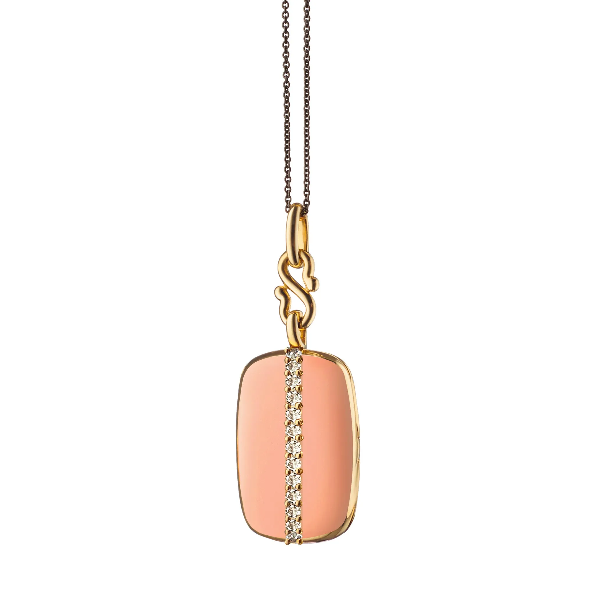 Peach Enamel Vermeil "Britt" Locket with Champagne Diamonds