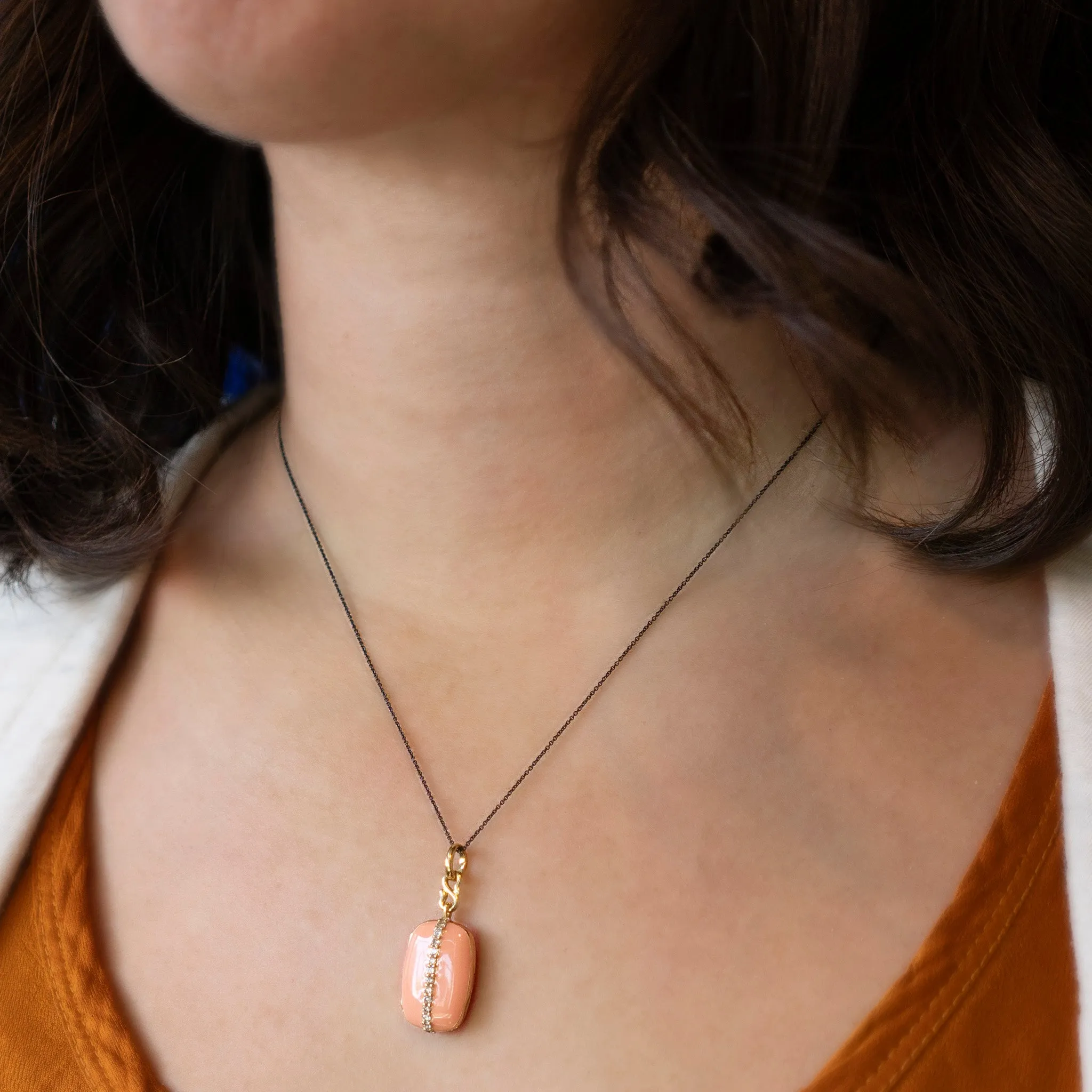 Peach Enamel Vermeil "Britt" Locket with Champagne Diamonds