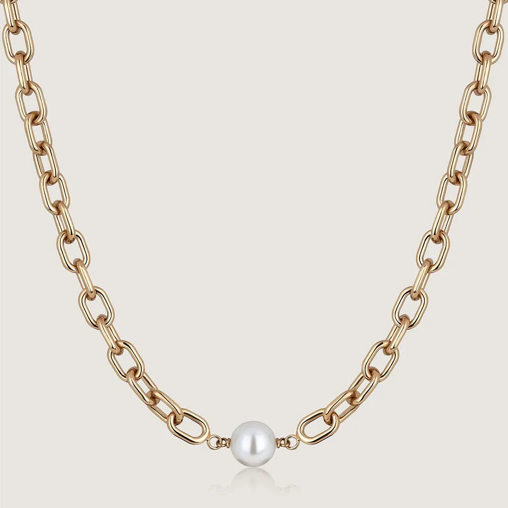 Pearl Link Necklace - 22 Carat Gold Gilded