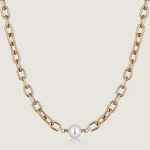 Pearl Link Necklace - 22 Carat Gold Gilded