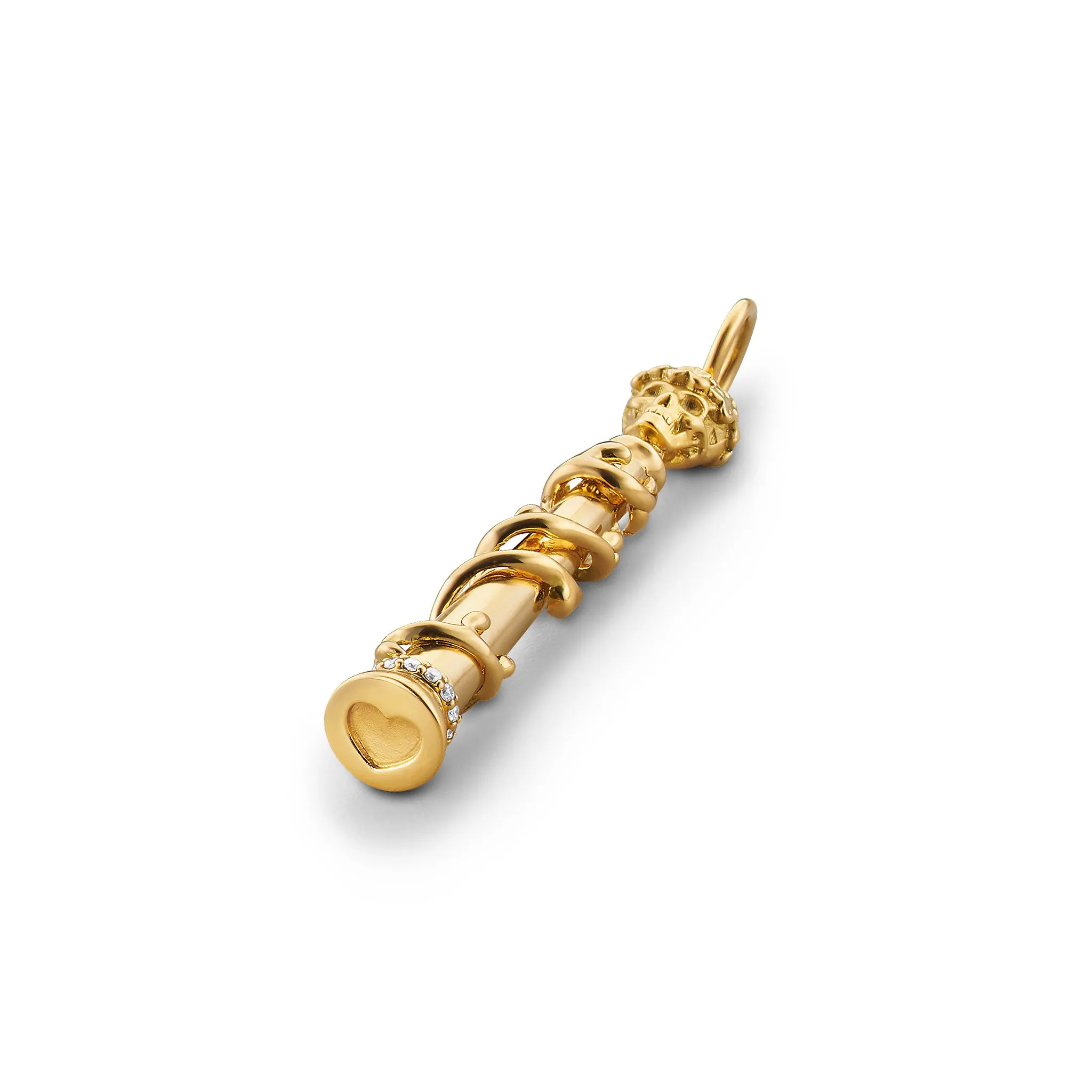 "Electra" Skull and Heart Column Charm with Diamonds