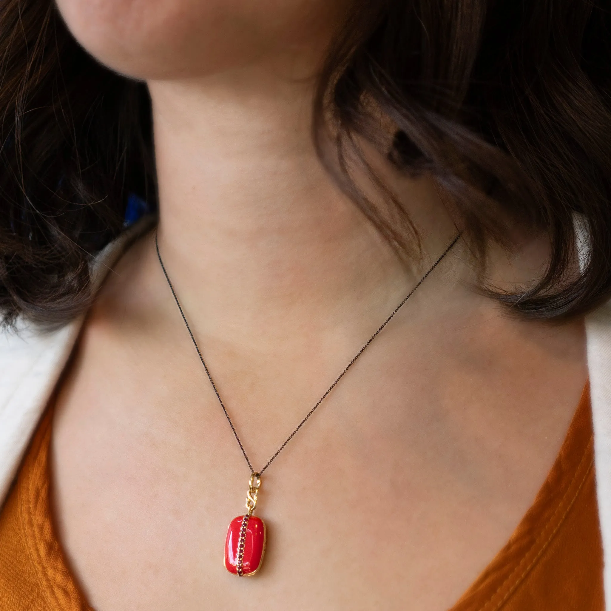 Red Enamel Vermeil "Britt" Locket with Rubies