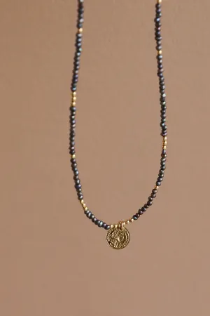 SLATE BEADED COIN NECKLACE