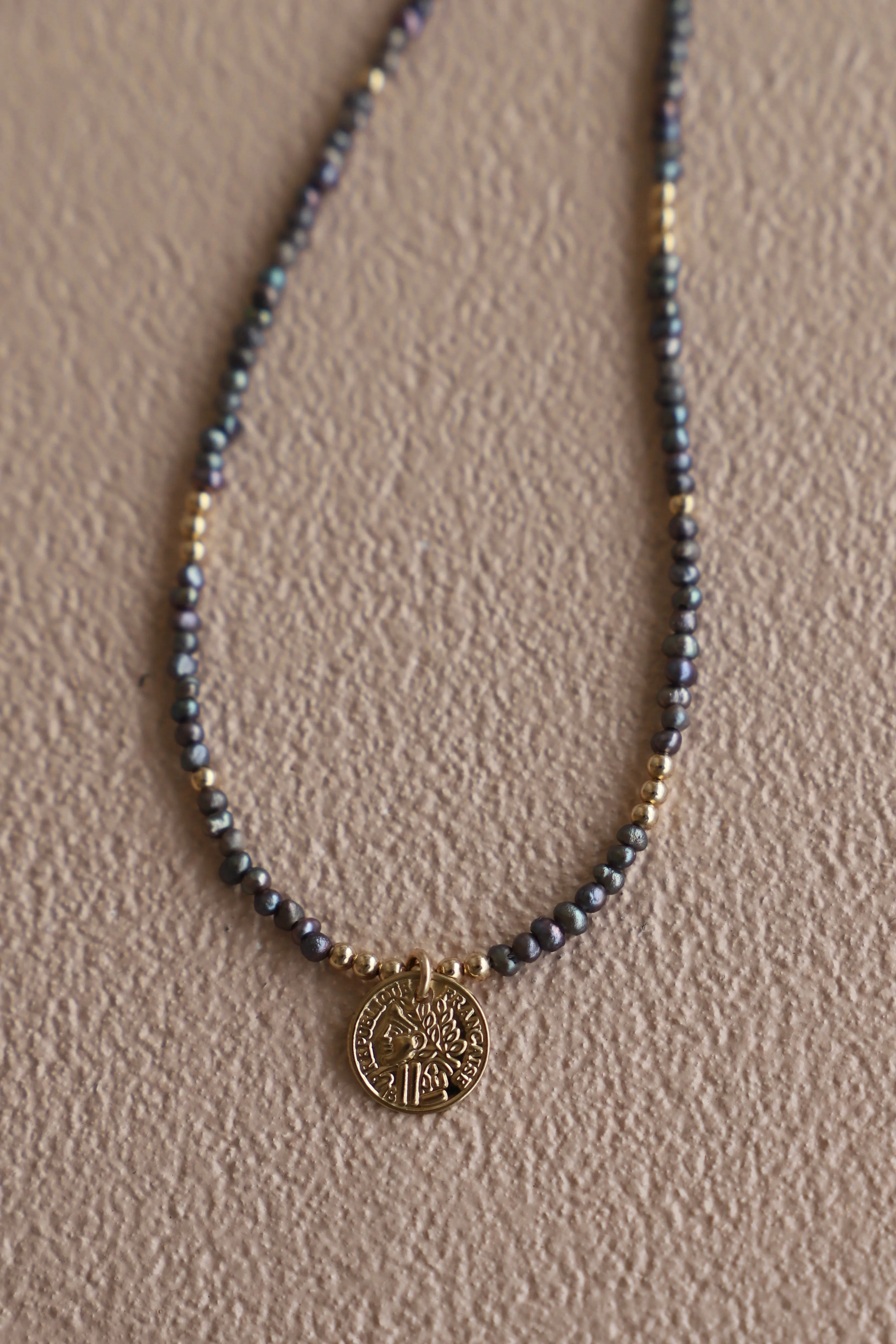 SLATE BEADED COIN NECKLACE