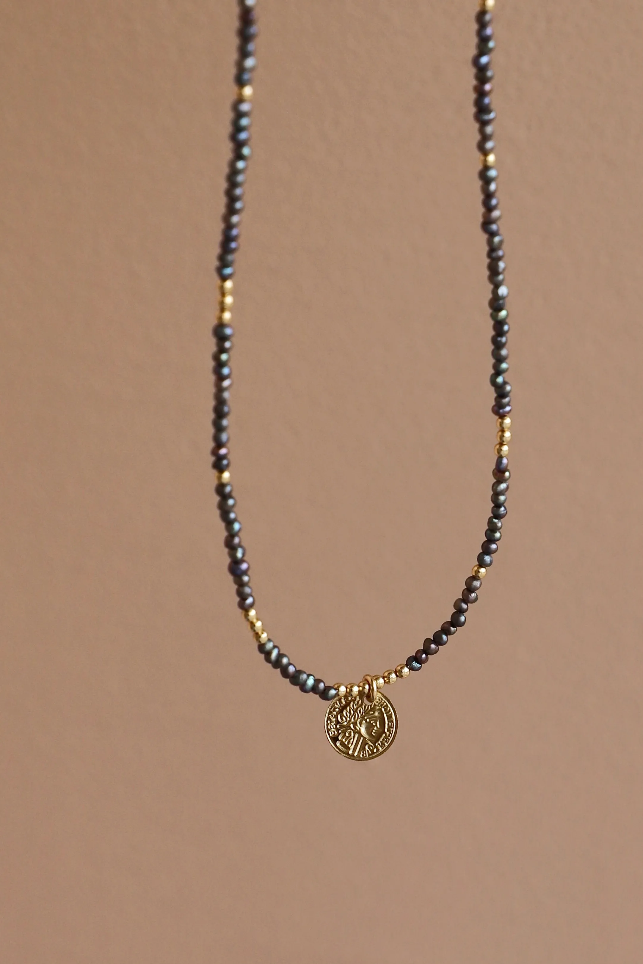 SLATE BEADED COIN NECKLACE