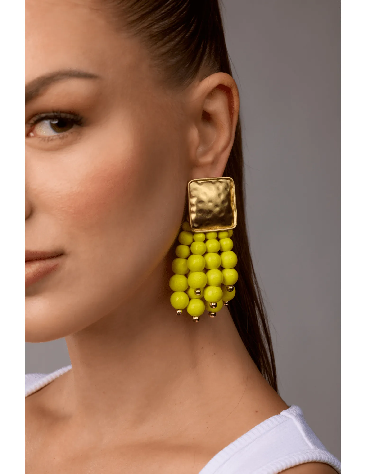St. Barths La Robe Hammered Metal Beaded Tassel Earrings