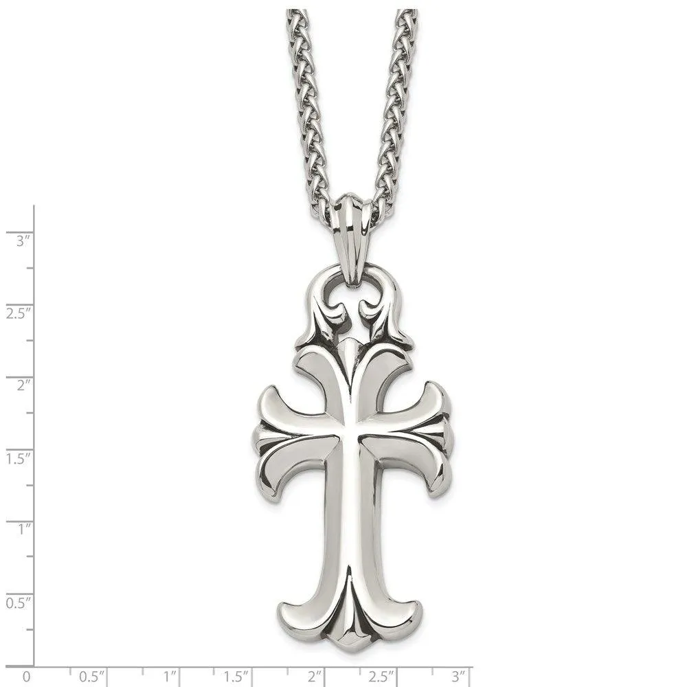 Stainless Steel Antiqued Cross Necklace