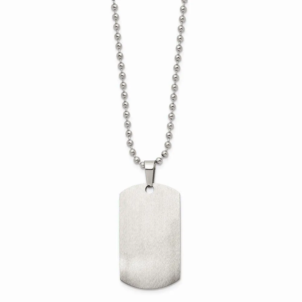 Stainless Steel Brushed & Polished Rounded Edge 2mm Thick Dog Tag Necklace