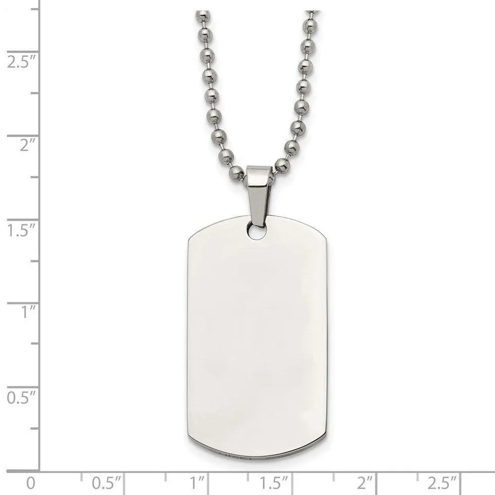 Stainless Steel Brushed & Polished Rounded Edge 2mm Thick Dog Tag Necklace