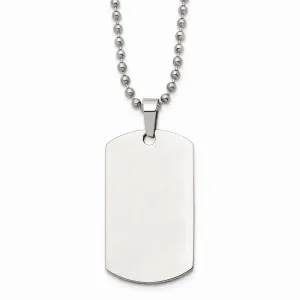 Stainless Steel Brushed & Polished Rounded Edge 2mm Thick Dog Tag Necklace
