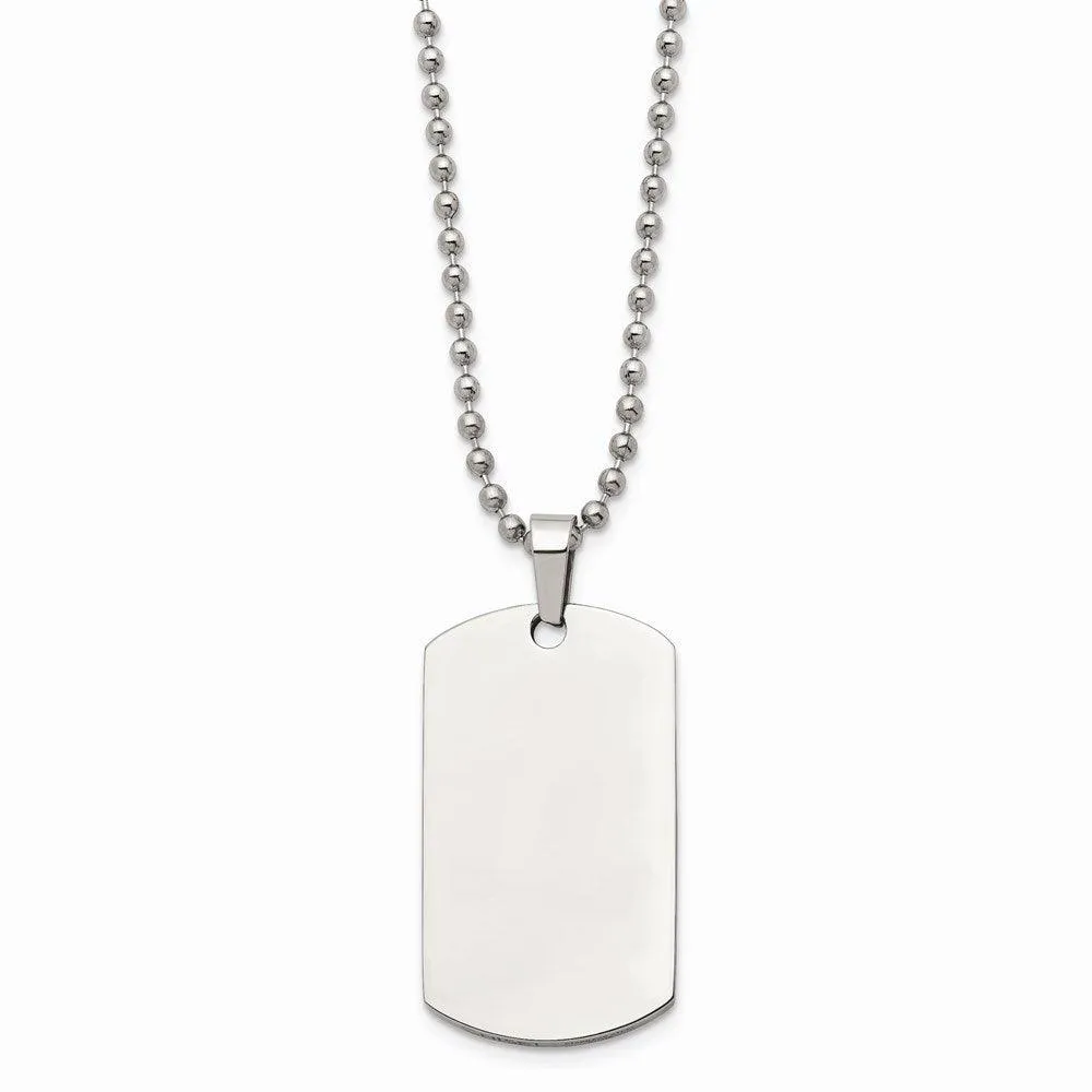 Stainless Steel Brushed & Polished Rounded Edge 2mm Thick Dog Tag Necklace
