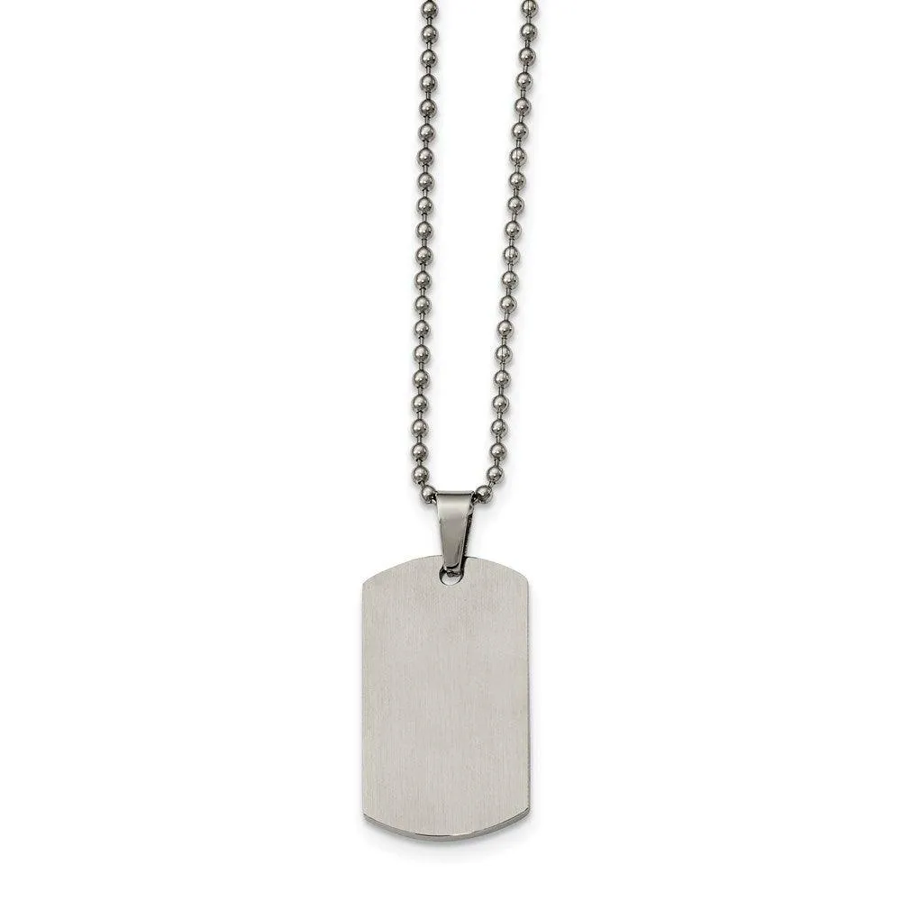 Stainless Steel Brushed & Polished Rounded Edge 2mm Thick Dog Tag Necklace