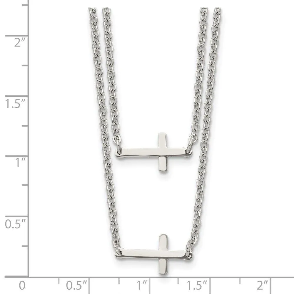 Stainless Steel Double Sideways Crosses Layered Necklace