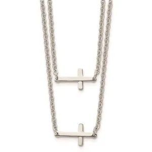 Stainless Steel Double Sideways Crosses Layered Necklace