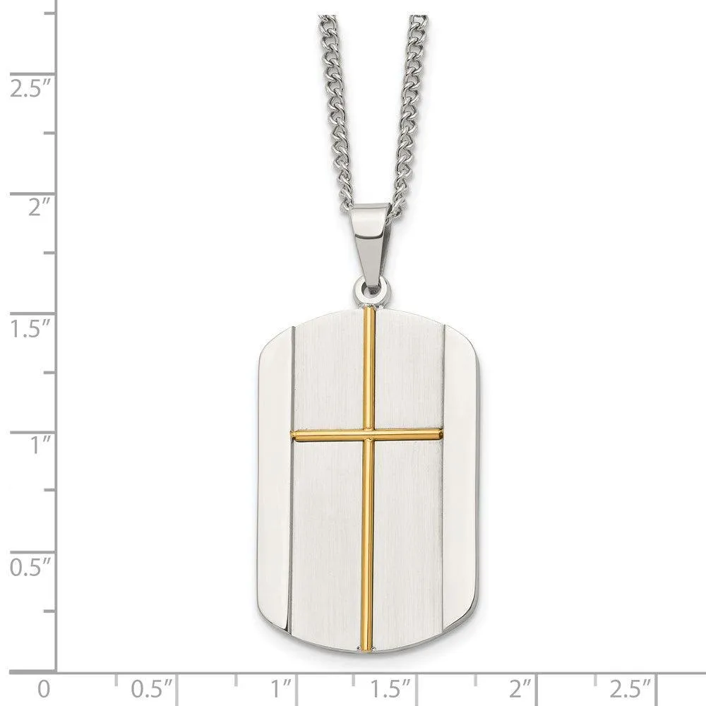 Stainless Steel Yellow IP-plated Cross Brushed/Polished Necklace