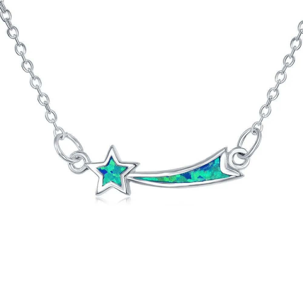 Sterling Silver Blue Inlay Opal Shooting Star Choker Necklace