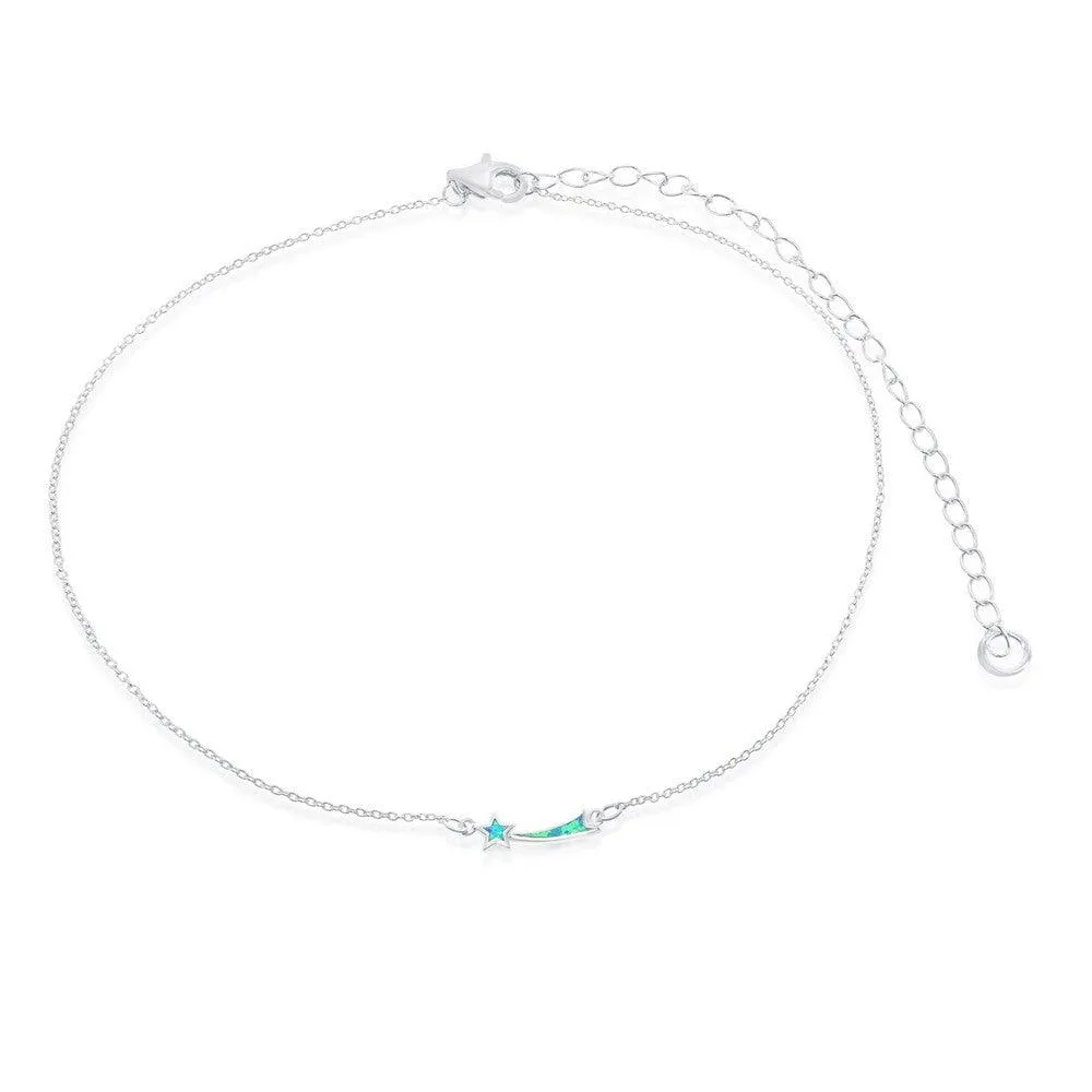 Sterling Silver Blue Inlay Opal Shooting Star Choker Necklace