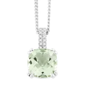 Sterling Silver Cushion Green Amethyst Necklace