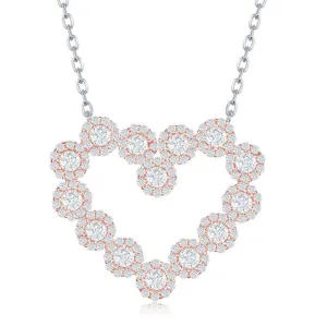 Sterling Silver Large Rose Gold Cubic Zirconia Heart Necklace