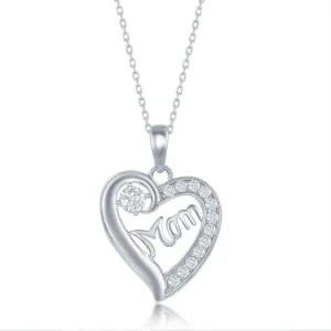 Sterling Silver 'Mom' Cubic Zirconia Heart Necklace