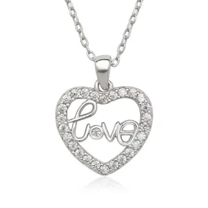 Sterling Silver Open CZ Heart with Love Center Necklace